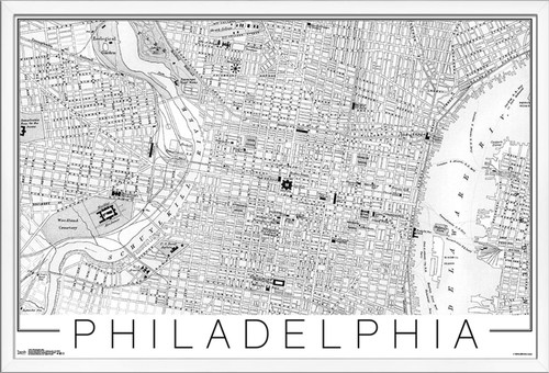 Trends International Philadelphia Map Wall Poster, 22.375" x 34", White Framed Version