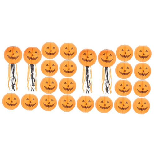 Abaodam 24 pcs Halloween Lantern Hanging Paper Lantern Decorative Paper Lantern Halloween Hanging Ornament Chandelier Ornament Garden Paper Lantern Chinese Decor Iron Color Spherical Japan
