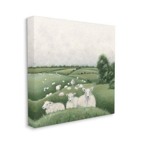 Stupell Industries Flock of Sheep in Green Rolling Hills Illustration, Designed by Hollihocks Wall Art, 30 x 30, Canvas