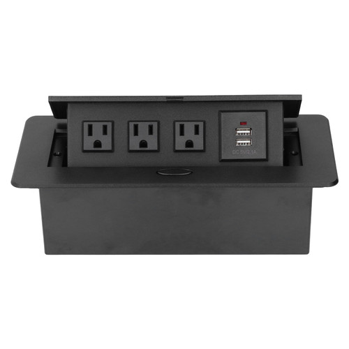 Pop Up Power Strip, Recessed Table Socket Power Grommet Desktop Outlet with 3 Outlets 2 USB Ports, Desk Concealed Connection Box for Conference Room Countertop, Black