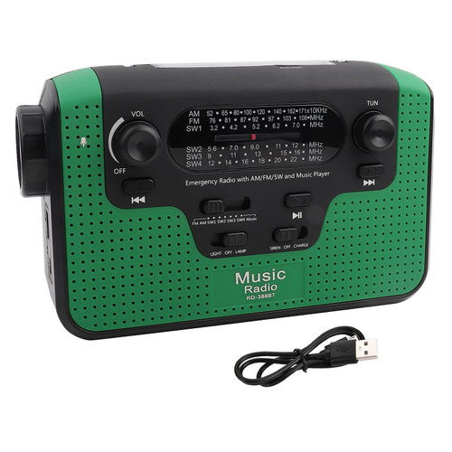 ZPSHYD Weather Radio, FM/AM/SW Solar Hand Crank Radio Portable Radio with Flashlight Emergency Radio Solar FM Radio (Green)