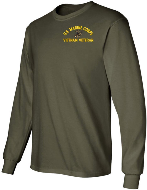 U.S. Marine Corps Eagle Globe and Anchor Vietnam Veteran Long Sleeve T-Shirt Military Green