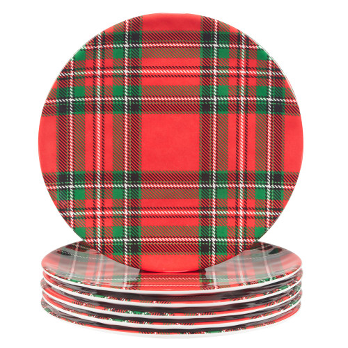 Certified International Christmas Plaid Melamine 9" Salad/Dessert Plates, Multicolor, Medium, Set of 6
