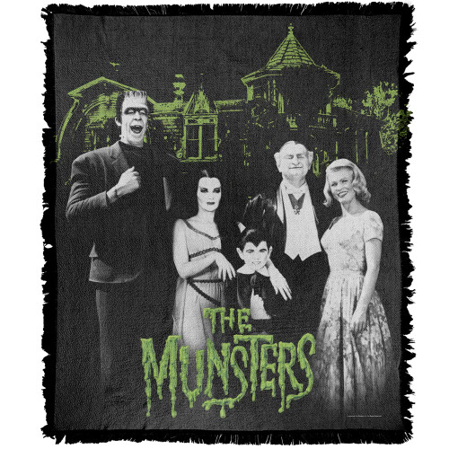 LOGOVISION The Munsters Blanket, 50"x60", The Munsters Family Portrait Woven Tapestry Cotton Blend Fringed Throw Blanket