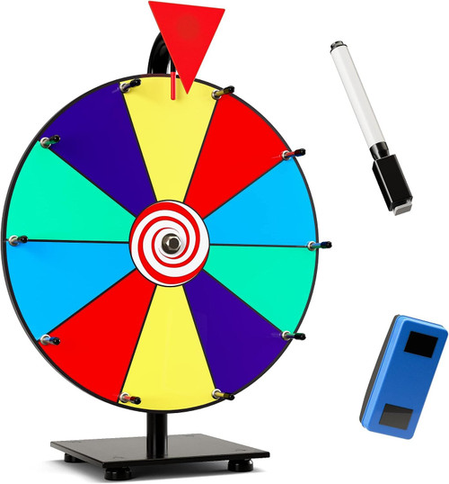 14 Inch Spinning Prize Wheel- 10 Slots Heavy Duty Color Tabletop Roulette Spinner of Fortune Spin The with Dry Erase Marker and Eraser Win Game for Trade Show, Carnival Classic Series