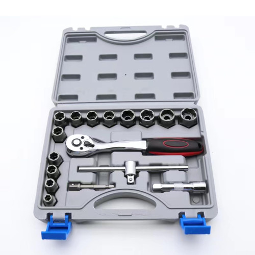 3/8" Bolt Extractor Kit Screw Extractor Set with Ratchet Wrench and Connecting Rod, Stripped Rounded Bolt Extractor Kit Impact Nut Remover Set for Removing Damaged Frozen Rusted Bolts Nuts Screws