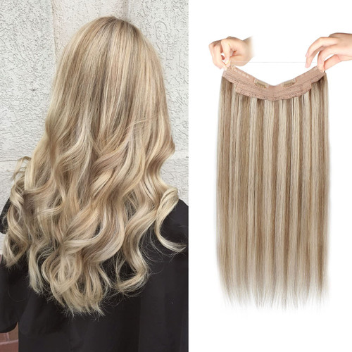 Sassina Wire Hair Extensions Human Hair, 12 Inch 70 Grams Golden Blonde Highlight Dark Ash Blonde Remy Wire Hair Extensions Real Human Hair with Miracle Wire Straight Hairpiece, P16-22