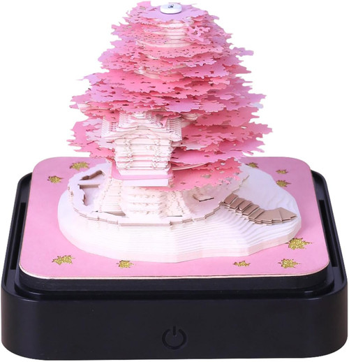 SUPYFD 2024 Desk Calendar Memo Pad, 3D Magic Castle Weekly Calendar Notepad With Light&Pen Holder, 3D Memo Pad DIY Decoration Gift (Style : Pink Romantic Tree House)