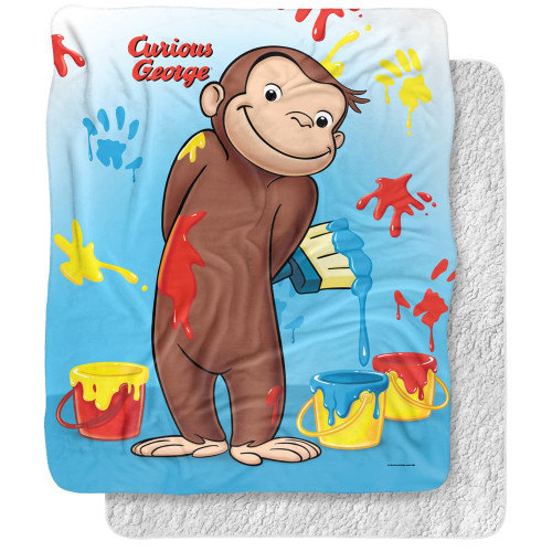 Curious George Blanket, 50"x60", Paint Silky Touch Sherpa Back Super Soft Throw Blanket