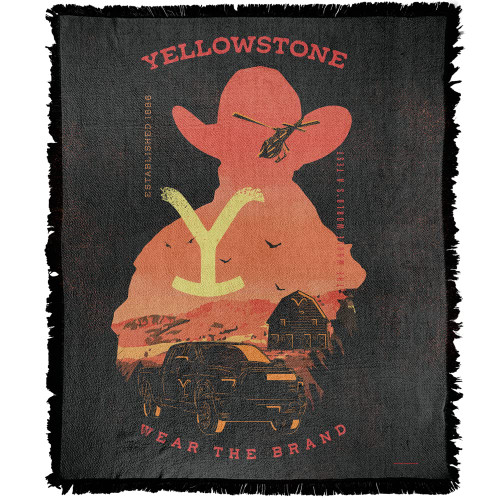 LOGOVISION Yellowstone Blanket, 50x60 Yellowstone Wear The Brand Woven Tapestry Cotton Blend Fringed Throw Blanket