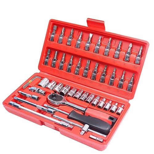 YJYGR Car Repair Tool 46pcs 1/4-Inch Socket Set Car Repair Tool Ratchet Torque Wrench Combo Tools Kit Auto Repairing Tool Set Household Universal Hand Tools