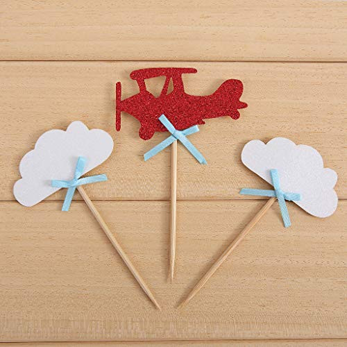 Giuffi 24 Pack Cloud and Airplane Cupcake Toppers Up Up Kids' Party Decors