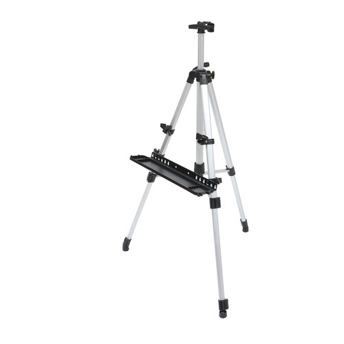 Aluminum Metal Art Easel Stand: Silver Artist Easel Painting and Displaying Artist Tripod with Tray Adjustable Height Display Easel