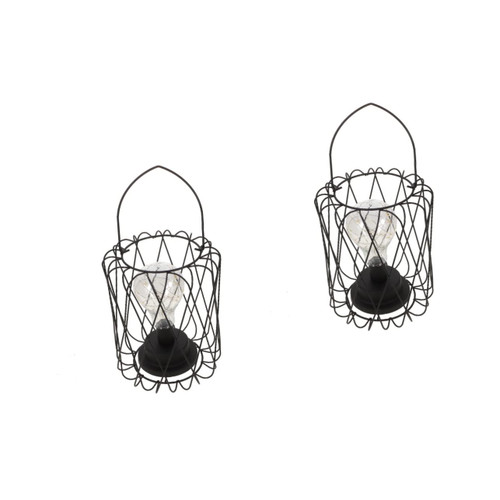 OSALADI 2pcs Wrought Iron Lantern Lamp Iron Cage Light Fireplace Lantern Light Iron Basket Lamps Wire Basket Cage Light Lantern Led Lantern Lamp Retro Decor Abs European Style