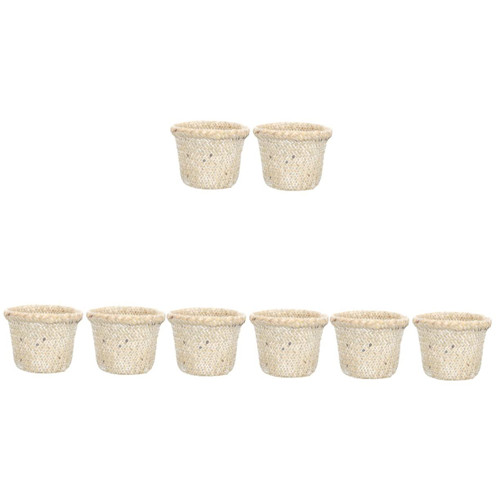 Ciieeo 8 Pcs Woven Trash Can Storage Bins Baskets Water Hyacinth Waste Basket Wicker Rattan Woven Rattan Trash Can Waste Basket Seaweed Office Simple White Container Box