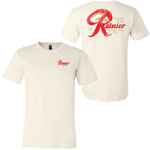 Rainier Mountain Fresh Beer Distressed Front and Back T-Shirt (as1, Alpha, 3X_l, Regular, Regular) Cream