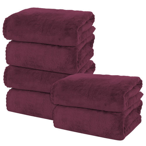 MOONQUEEN 6 Pack Premium Bath Towel Set - Quick Drying - Microfiber Coral Velvet Highly Absorbent Towels - Multipurpose Use as Bath Fitness, Bathroom, Shower, Sports, Yoga Towel (Burgundy)