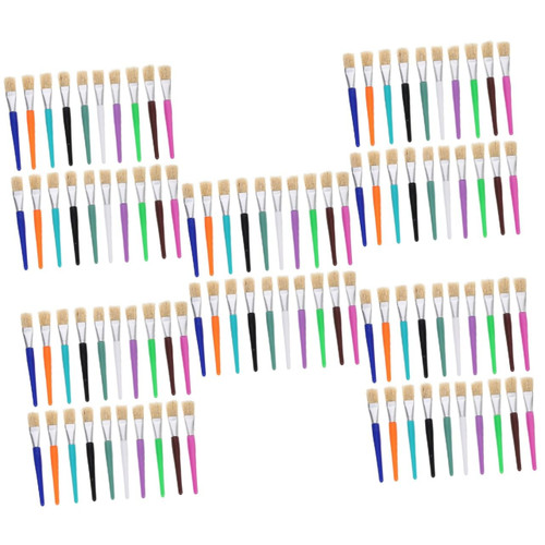 SEWACC 100 Pcs Children's Graffiti Brush Paint Brushes in Bulk Tools Bulk Paint Brushes Natural Bristle Paint Brush Tools for Flat Tip Paint Brushes Oil Painting Tool Set