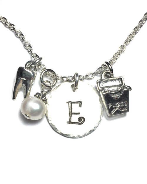 Dentist Hand Stamped Sterling Silver Initial Charm Necklace Dentist Hand Stamped Sterling Silver Initial Charm Necklace