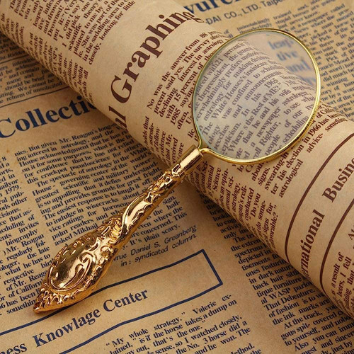 KNOXC Magnifying Glass, 5X Magnification Metal-Patterned Hand Held Magnifying Glass, for Reading Inspection Hobbies and Crafts-with Lens Cloth and Bag Magnifier/Metallic