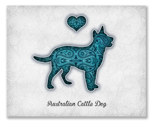 Australian Cattle Dog Customizeable Dog Breed Bohemian Art Print by Dan Morris (6" x 8" Mounted Print, Teal)