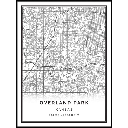 Squareious Overland Park map Poster Print | Modern Black and White Wall Art | Scandinavian Home Decor | Kansas City Prints Artwork | Fine Art Posters 18x24