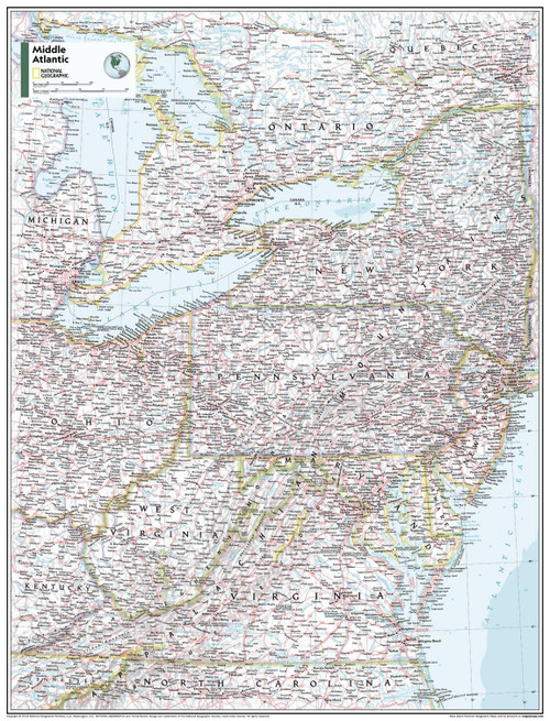 National Geographic Maps: Mid-Atlantic U.S.A Wall Map - 31 x 24 inches - Front Lamination National Geographic Maps: Mid-Atlantic U.S.A Wall Map - 31 x 24 inches - Front Lamination