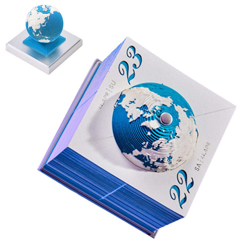 2024 3D Stereo Earth Desk Calendar Memo Pad 12 Months Scheduler Notepad Paperwill Earth Block Paper Earth Model Sculpture Gift Perfect for Planning and Organizing Your Home, School or Office,Blue