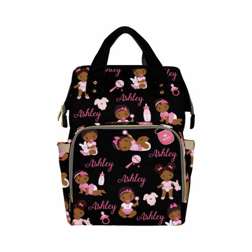 InterestPrint Personalized Backpack with Name Custom Pink Black Diaper Bags Customized Princess Diaper Bag Mommy Nappy Bag Shoulder Bag Casual Daypack Bag for Travel Outside