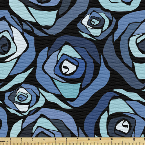 Ambesonne Flower Fabric by The Yard, Modernistic Abstract Floral Pattern with Aqua Color Palette Rose Petals Bloom, Decorative Fabric for Upholstery and Home Accents, 3 Yards, Multicolor