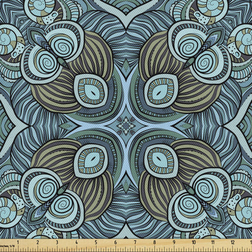 Ambesonne Ethnic Fabric by The Yard, Hippie Floral Motifs Folkloric Composition in Abstract Style Aqua Color Palette, Decorative Fabric for Upholstery and Home Accents, 3 Yards, Multicolor