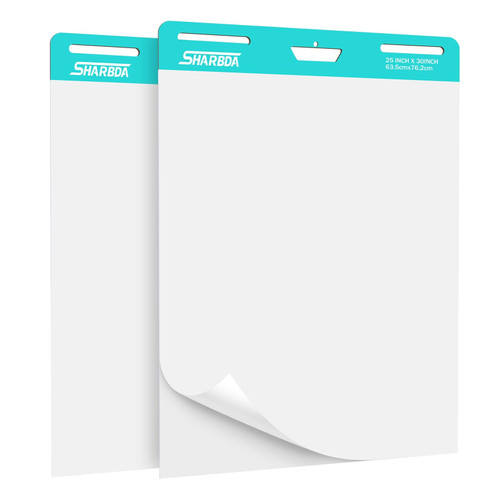 SHARBDA Sticky Easel Pad, 25 in x 30 in,Flip Chart Paper,Sticky Chart Paper for Teachers, Large Self-Stick Easel Paper,Super Sticky & Bleed-Resistant,30 Sheets/Pad,2 Pads