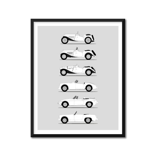 MG Sports Cars Inspired Poster Print Wall Art Handmade Decor of the Best of MG TC TD TF MGA MGB Midget History Evolution (16x20" Print (Unframed), Satin Paper)
