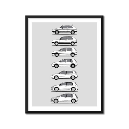 Volkswagen Golf GTI Generations Inspired Poster Print Wall Art the VW GTI (Car Models: MK1 to MK7) (16x20" Print (Unframed), Satin Paper)