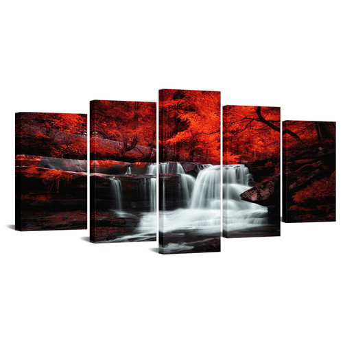 LevvArts Black White and Red Wall Art 5 Pieces Red Tree Forest Waterfall Picture Canvas Print Autumn Landscape Paintings Framed for Office Home Living Room Decor Ready to Hang LevvArts Black White and Red Wall Art 5 Pieces Red Tree Forest Waterfall Picture Canvas Print Autumn Landscape Paintings Framed for Office Home Living Room Decor Ready to Hang