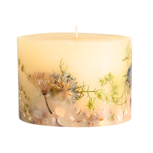 Rosy Rings Small Round Coastal Vanilla Botanical Candle - Bergamot, Jasmine 120 Hour Burn, Vanilla Scented Candles, Aromatherapy Candles, Floral Candles, Long Lasting Candles (3 Inch)