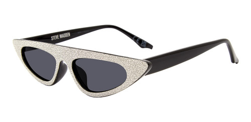 Steve Madden Women's Female Sunglasses Style Lizo Cat Eye, Black/Glitter/Solid Smoke, 51mm, 19mm