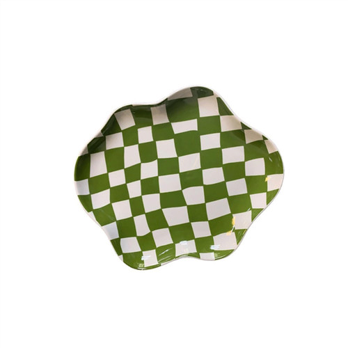 EQUALIZE Dinner Plate Ceramic Dinner Plate Home Decoration Fruit Plate Dessert Plate Storage Plate Creative Plaid Vintage Tableware Fruit Snack Plates (Color : B)