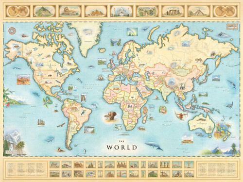 World Hand-Drawn Map Poster - Authentic 32x24 Inch Vintage-Style Wall Art - Lithographic Print with Soy-Based Inks - Made In USA