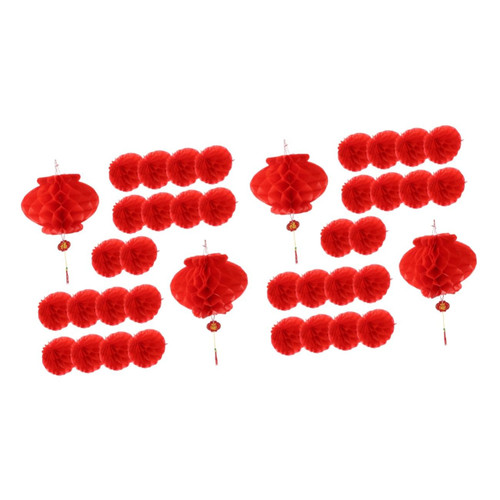 Abaodam 40 pcs red Lantern Chinese Decor Wedding Ceremony Decorations Wall Hanging Decor Chinese New Year Pendant 2023 Lanterns Honeycomb Lanterns Foldable Lanterns Rabbit Gift
