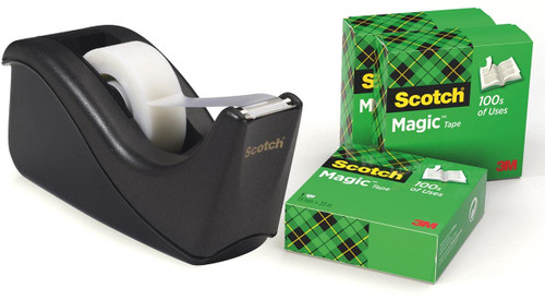 Scotch C60-BK4 Magic Tape Dispenser with Scotch Magic Tape 19mm x 33m (4 Rolls) - Black