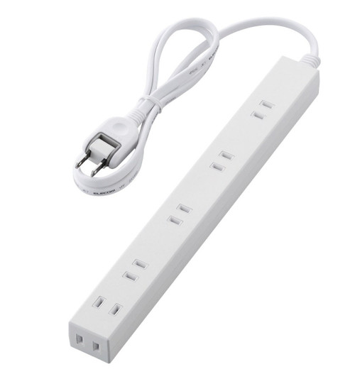ELECOM Wide Power Strip with Thunder Guard 6 Outlet 1m [White] T-NSLK-2610WH (Japan Import)