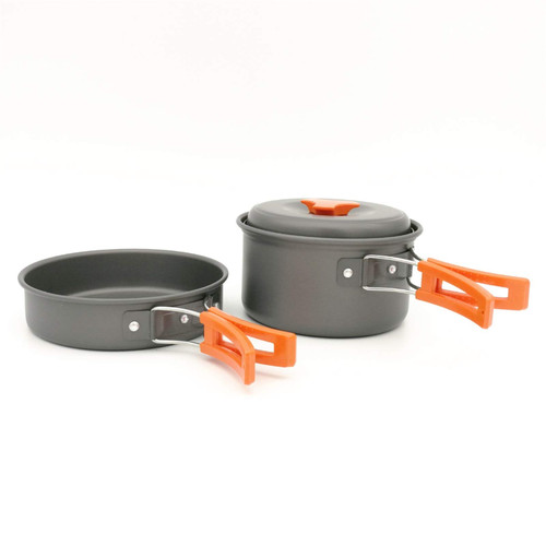 Camping Cookware Mess Kit 8 Pcs Camping Cookware Mess Kit and Pans Set For 1-2 Person With Vented Lids & Foldable Locking Handle Lightweight Cook Pot for Backpacking/Hiking/Camping ( Color : Orange )