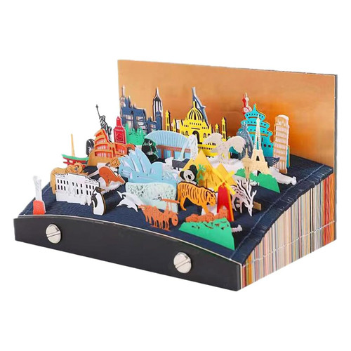 Calendario Art Calendar 2024 3D Memo Pad World Map Architectural Landscape Hand Torn Time Piece Calendar Creative DIY Sticky Notes Notepad Paper Carving Craft Office Home Decor Planner
