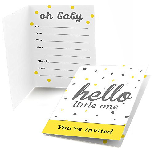 Big Dot of Happiness Hello Little One - Yellow and Gray - Fill in Neutral Baby Shower Party Invitations (8 Count)