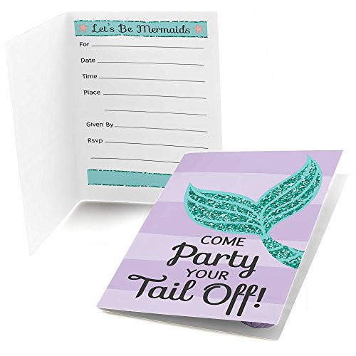Big Dot of Happiness Let's Be Mermaids - Fill-in Baby Shower or Birthday Party Invitations (8 Count)