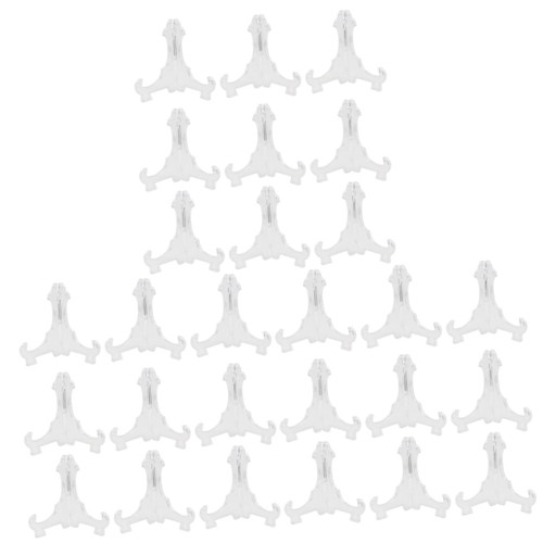 Alipis 36 pcs Clear Plastic Stand Display Shelf Plate Holder Display Plastic Dish pan Mini Stand Plate Stands for Display Transparent Display Holder Wedding Easel Photo Easel Acrylic Coin