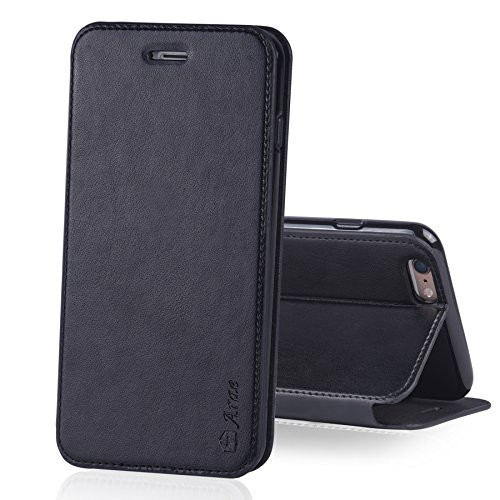 iPhone 6s plus Case, iPhone 6 plus case, Arae Flip Folio [Kickstand Feature] PU leather concise wallet case with [1 slot] ID&Credit Card Pocket for iPhone 6s plus / 6 plus (not for iphone 6/6s)- black