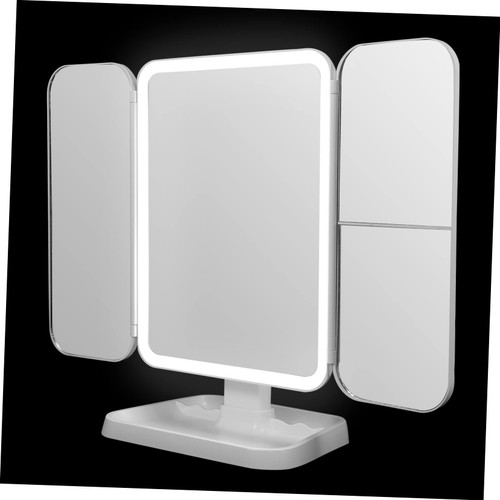 Beaupretty 1Pc LED vanity mirror tabletop makeup mirror magnifying mirror with light standing makeup mirror LED makeup mirror foldable stand up mirror dressing table abs desk travel white