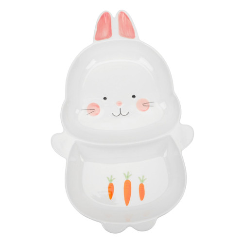 Homoyoyo Rabbit Grid Ceramic Serving Bowl Rice Bowl Children Bowl Ceramic Easter Plate Steak Plates Divided Serving Plates Animal Plates Cartoon Food Dish Breakfast Toddler Ceramics Salad